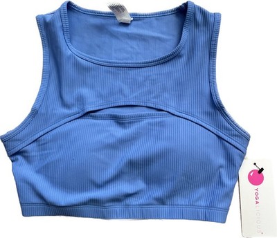 Yogalicious Vortex Rib Hallie Sports Bra Blue Granada Sky Small Peek-a-boo NWT S