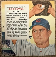 1954 Red Man Tobacco All-Star Team Cut Tab Bob Lemon #21 HOF