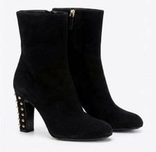 Vintage Gucci Black Suede Studded Ankle Booties Block Heel Almond Toe Zip EU 41