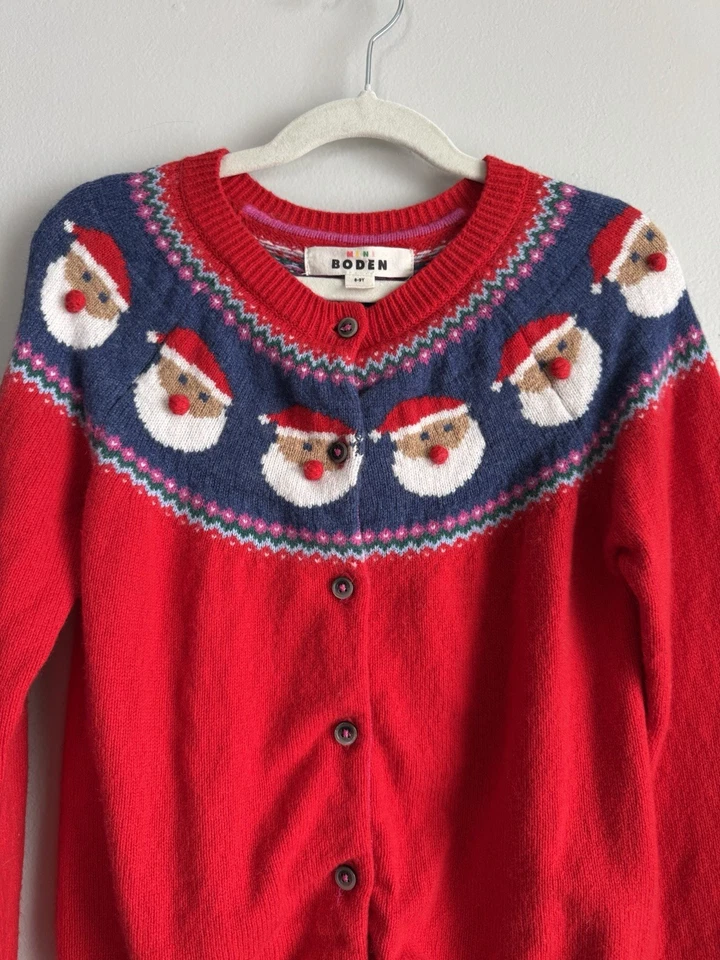 Mini Boden 8-9Y Fair Isle Cárdigan Suéter Festivo Navidad Rojo Santa EXCELENTE Foto 3 de 4