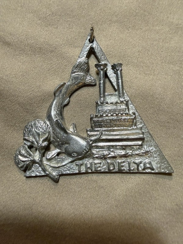 Vintage Silvertone Delta Pendant- Signed