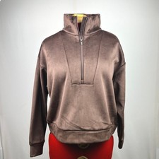 All in Motion Womens Brown Ribbed Half Zip Pullover Sweatshirt Size L NEW