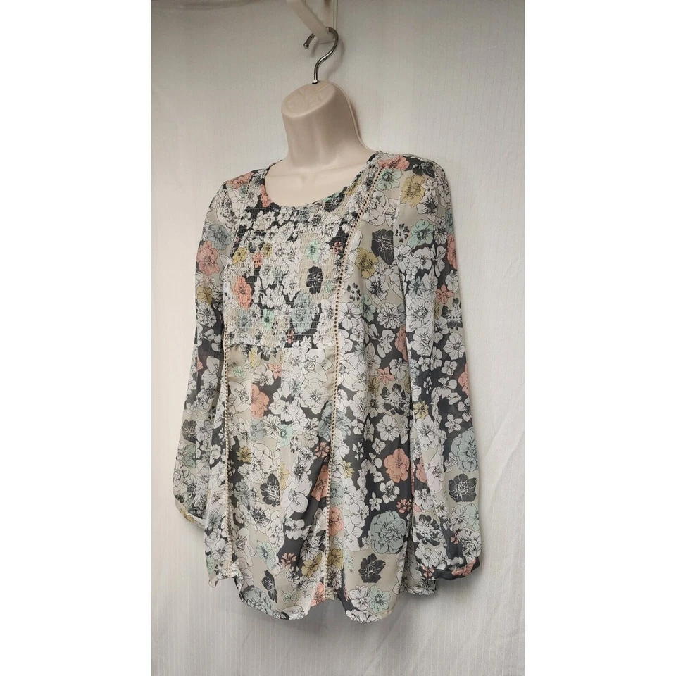 MOTHERHOOD Maternity Round Neck Floral Chiffon Multicolor Gray Blouse Size XS - Image 3 of 4