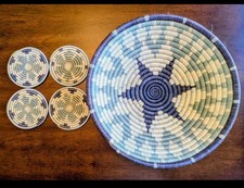 Cesta tejida y 4 posavasos