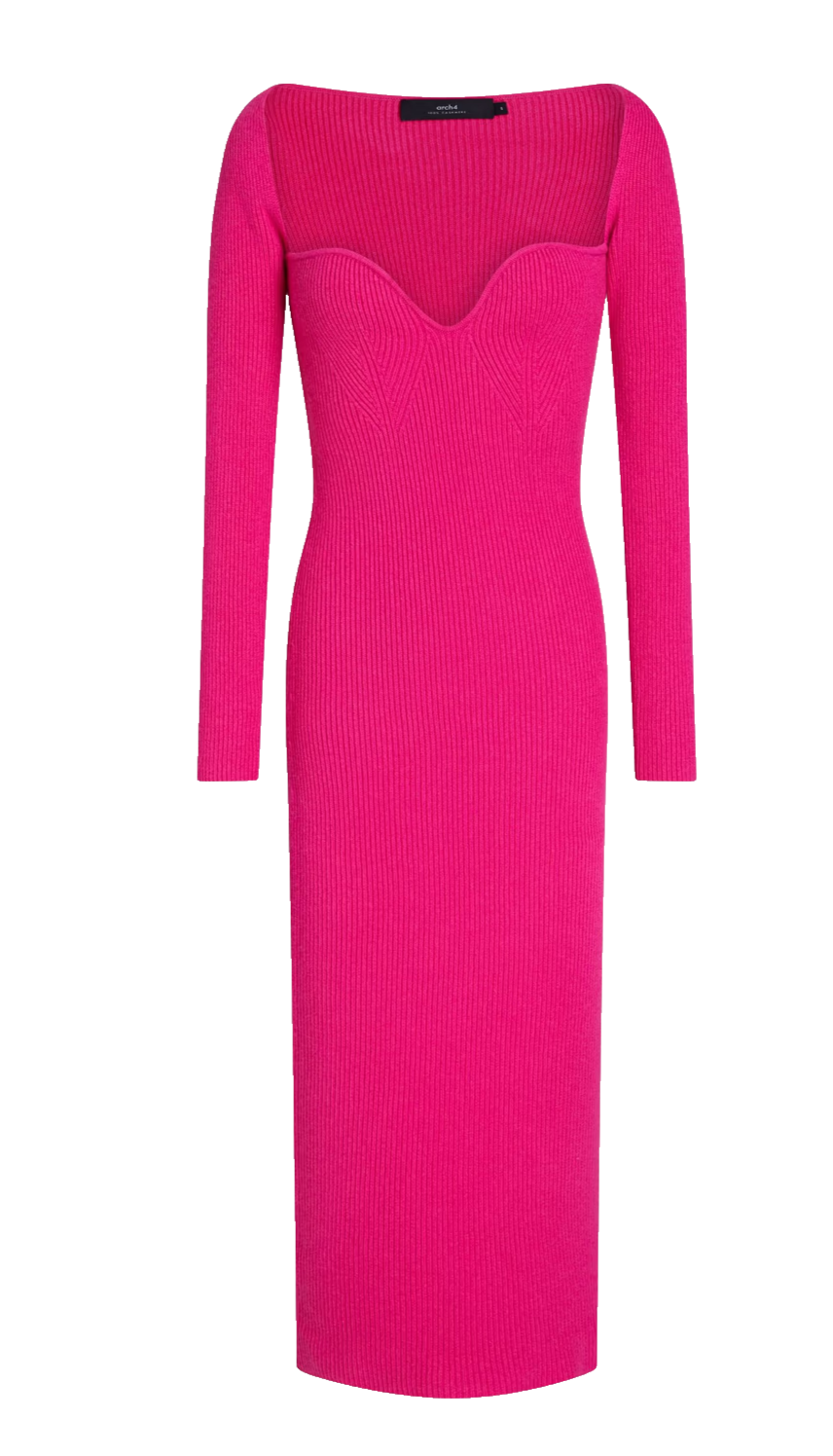 ARCH4 Coco Long Sleeve Pink Ribbed Cashmere Dress Fuschia Size Large (IT 44)