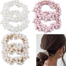 6 Packs Pearl Hair Ties Elastic Scrunchies Stretchy Bands Bead Ropes Hair Access