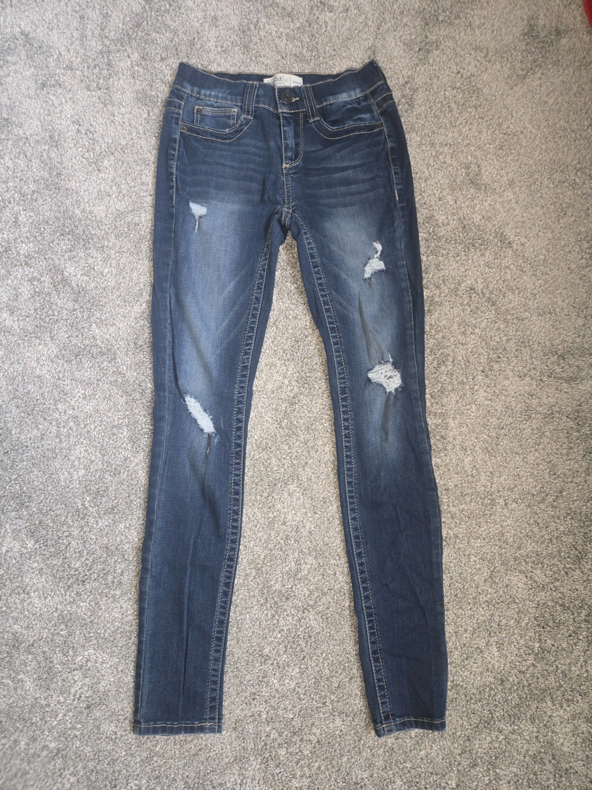 Mudd Low Rise Skinny Distressed Jeans Wash Blue Flex Stretch Girls Junior Size 0