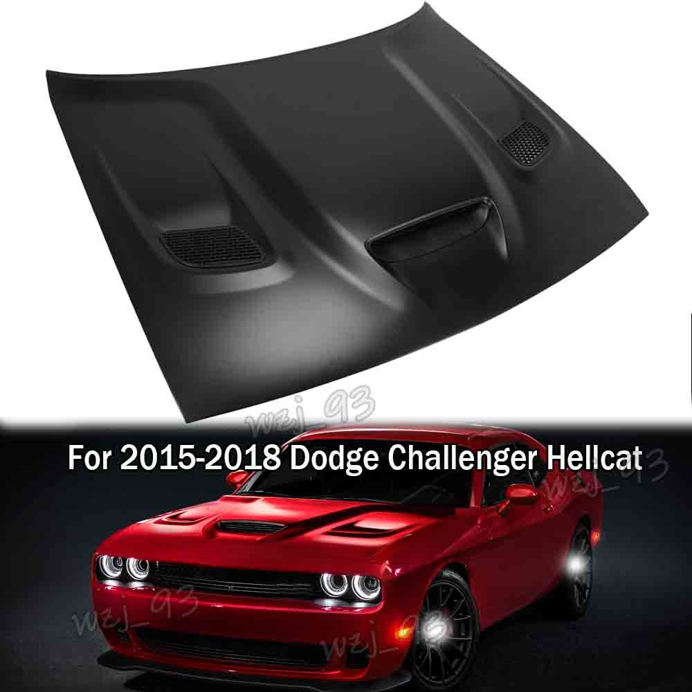 Fits 15-18 Dodge Challenger Hellcat Style Front Hood Panel Unpainted Aluminum