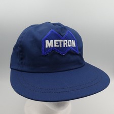 Vintage Metron Navy Blue Trucker Hat Corporate Logo Patch Snapback USA Made