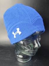 Under Armour Blue Fleece Beanie ColdGear Winter Skull Cap Wordmark Logo Large