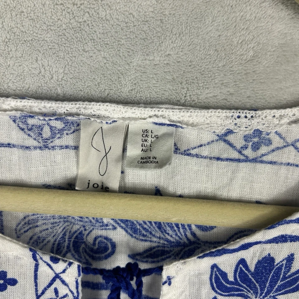 Maxi Vestido Joie Azul Blanco Floral Mezcla de Lino M Coastal Chic Vacation Resort Foto 4 de 4