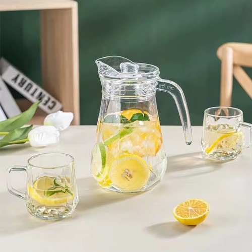 Glaskrug Karaffe Wasserkrug 1400ml 4 Gläser Set hitzebeständig Borosilikat Glas - Bild 4 von 8