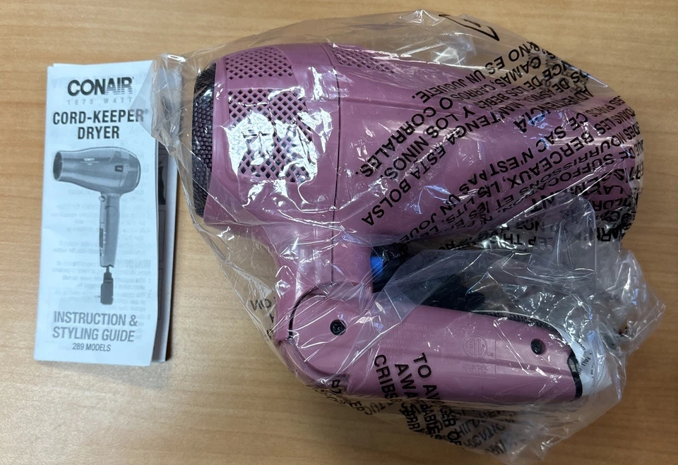 Secador de pelo con cordón retráctil rosa Conair ~ caja nueva/dañada Foto 2 de 4