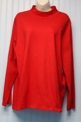 Croft & Barrow brt red 100% cotton knit mock neck long slv pullover top 1X NW