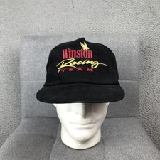Vintage Winston Racing Team Hat Cap Snap Back Mens Black NASCAR Auto Racing 90s