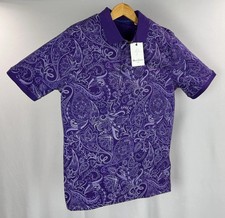 Robert Graham Polo Shirt Mens Medium Purple Vibrant Paisley Floral Cotton SS NEW