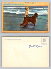 Surfside Beach, SC-South Carolina Boy With Dog Ocean Waves Swim Vintage Postcard