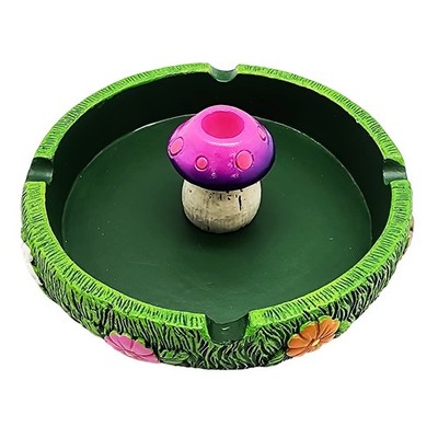 Green Mushroom Ashtray with Snuffer   5 Inch Polyresin Tabletop Décor