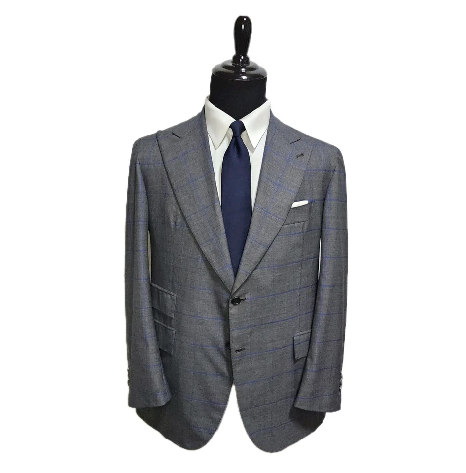 Blazer Abrigo Deportivo Chaqueta 44R Gris Azul Cuadros Italia Orazio Luciano Windowpane Foto 2 de 4