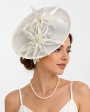 NWT Unpifolov Ivory Fascinator Hat Wedding Derby Tea Party Floral Pearl