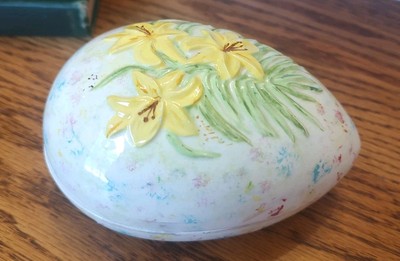 1975 Bell Ceramics, Handpainted Egg Trinket Box/ 3.25'' Tall x 5.5''  Long