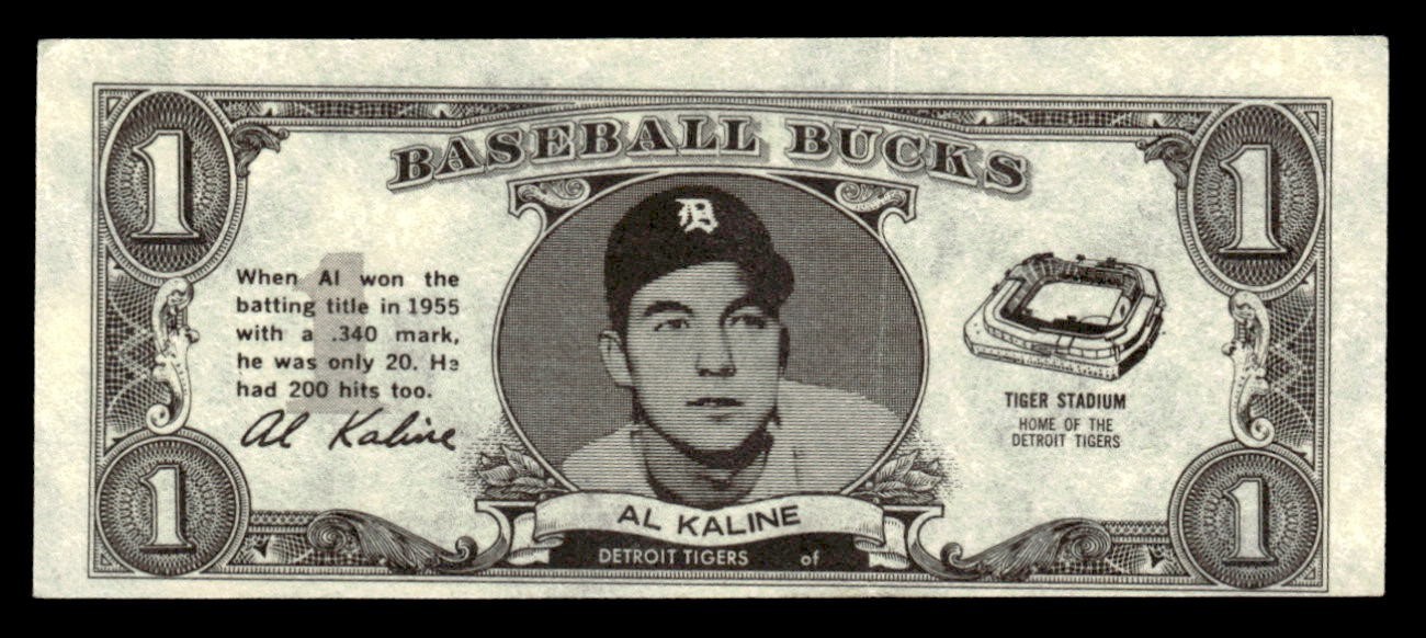 Al Kaline Baseball Cards 1962 Topps Bucks trading card — raw and PSA graded price guide