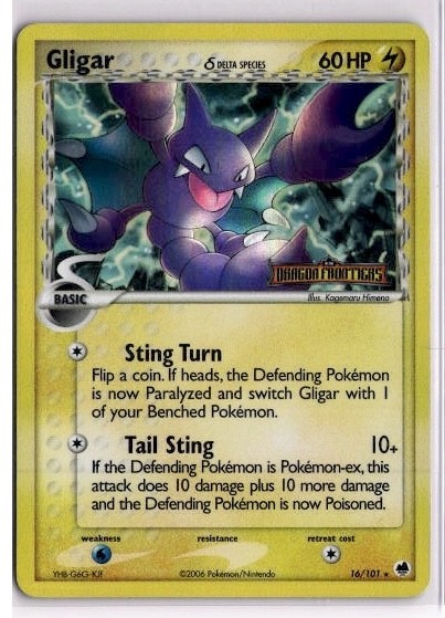 Gligar (Delta Species) Rare Dragon Frontiers DF Reverse Holo 16/101 2006 NM
