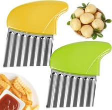 2 PCS Crinkle Cutter for Potatoes,Stainless Steel Wavy Cutter for Veggies, Waffl