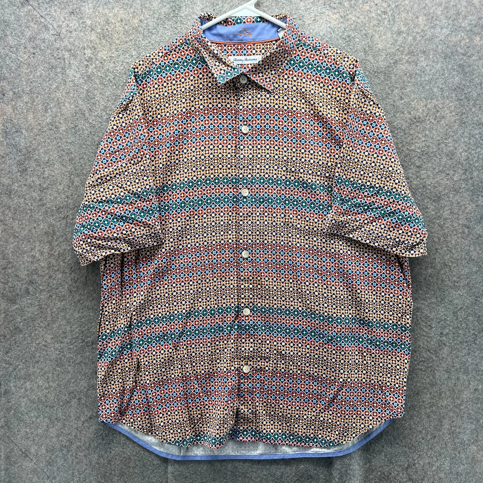 Tommy Bahama Shirt Mens XL Orange Button Down Patterned Dots Abstract Geo Camp