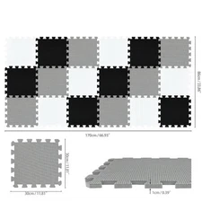 18pc Play Foam Mat Tiles, Black Grey White