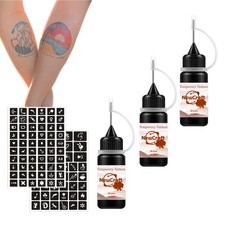 Temporary Tattoo Kit: 102 Stencils, Freckles Gel, 3 Brown Bottles for Men  W...