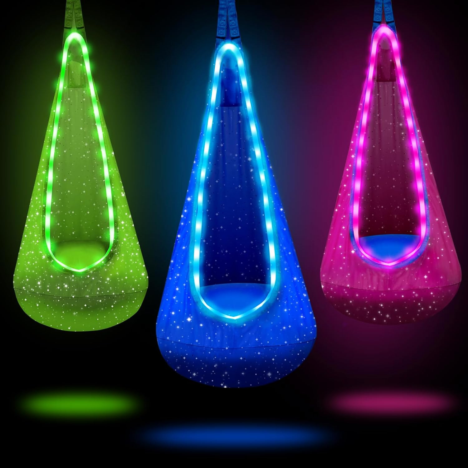 Light up Kids Pod Swing Seat, Kids Hanging Hammock Swing Chair with LED Lights &