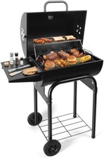 Charcoal BBQ Grill With Offset Smoker: Large Oil Drum Barbecue Barrel Grill For