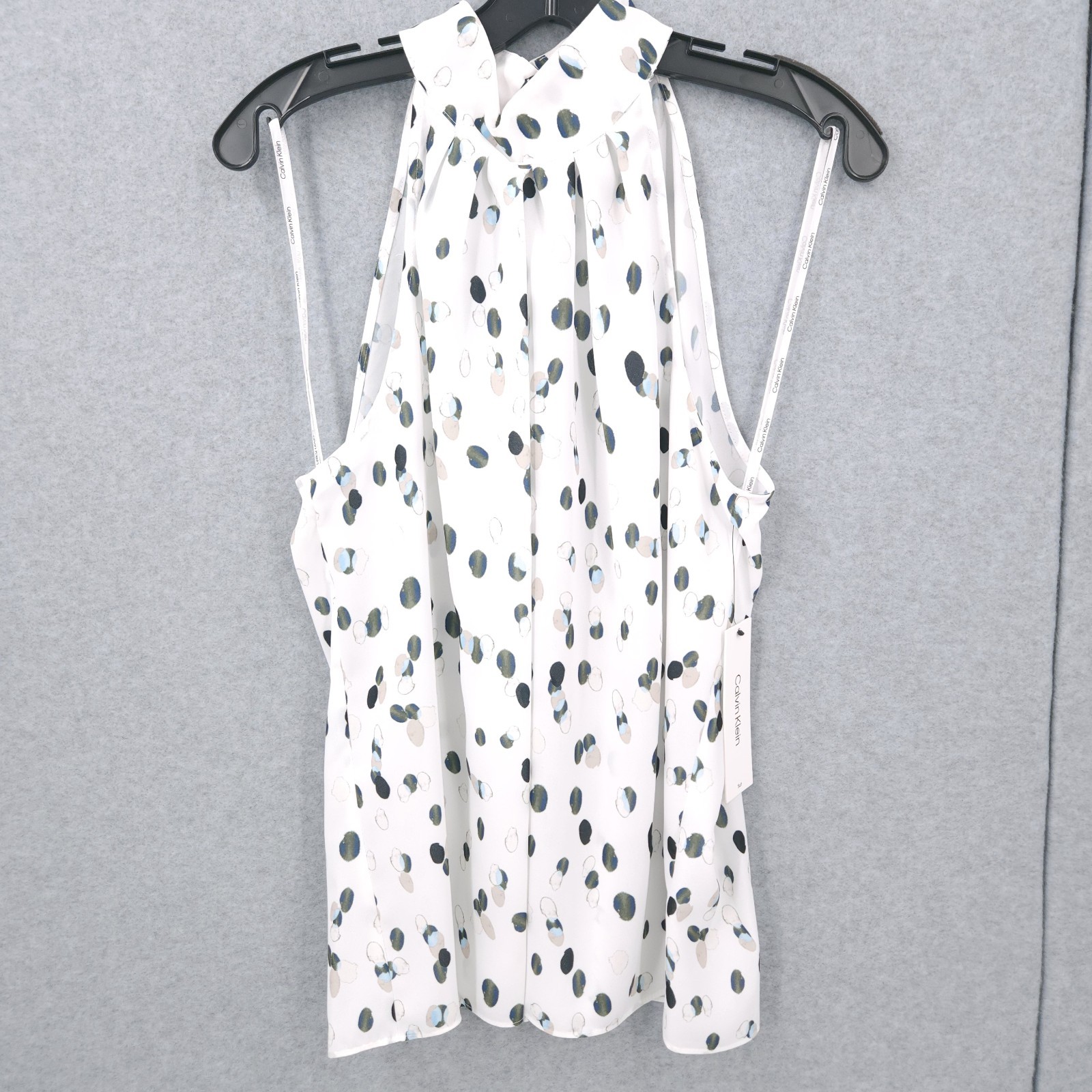 Calvin Klein Halter Neck Sleeveless Dot Pattern Ivory Top Womens Size L NWT