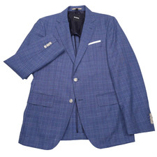Hugo Boss Hutson-233 Sport Coat Mens 46R Slim Dark Blue Plaid Wool Blazer Jacket