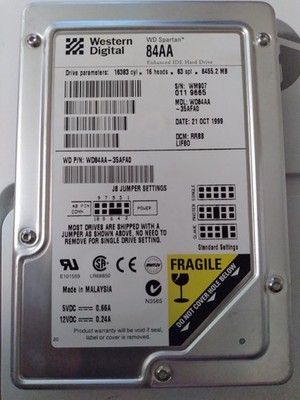 Western Digital WD84AA-35AFAO 8.4GB 3.5'' IDE Hard Drive DCM: RRBB LIFBO - Tested