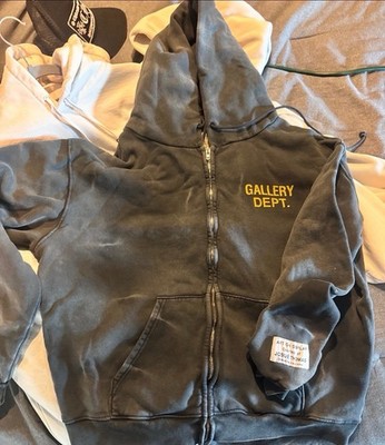 Gallery Dept. Full Zip Fleece Hoodie Black yellow Logo Patch Hooded Men's