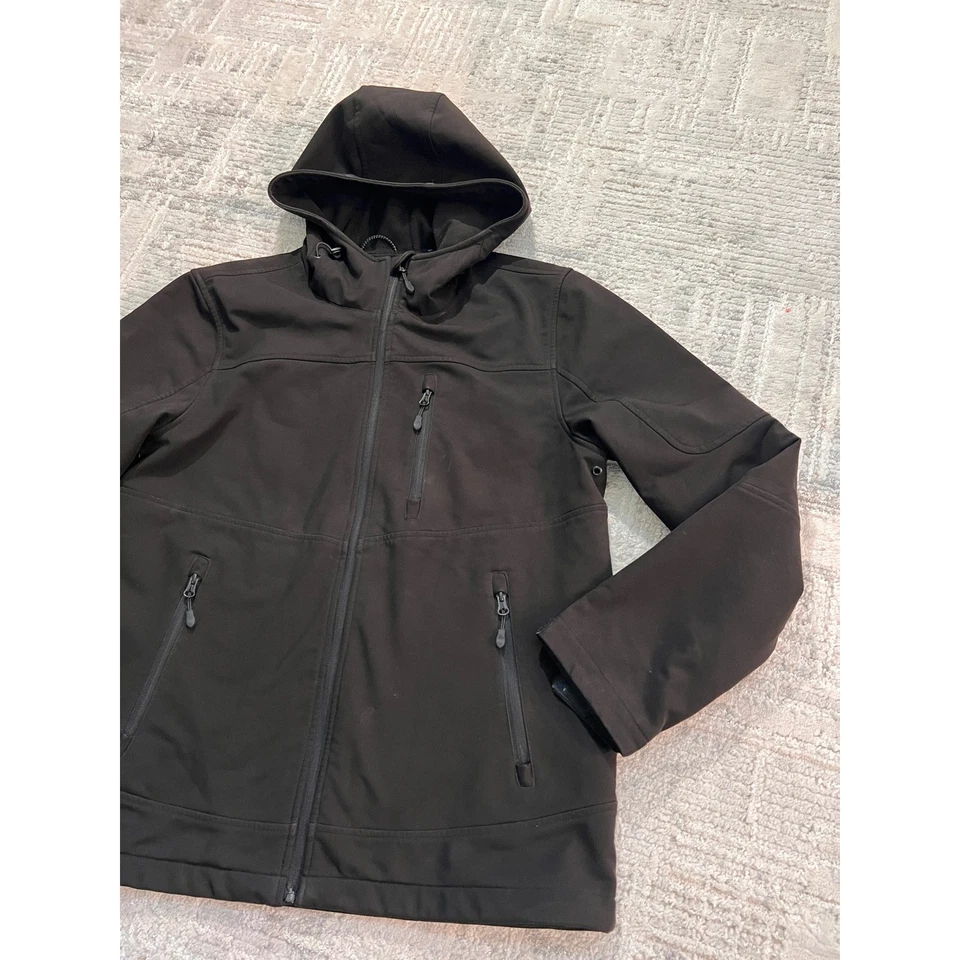 男式 Guess 黑色连帽软壳夹克 L 码防水户外 — 第 2/4 张图片