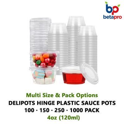 Betapro Delipots Hinge Plastic Sauce Pots 4oz (120ml) - 100 150 250 ...
