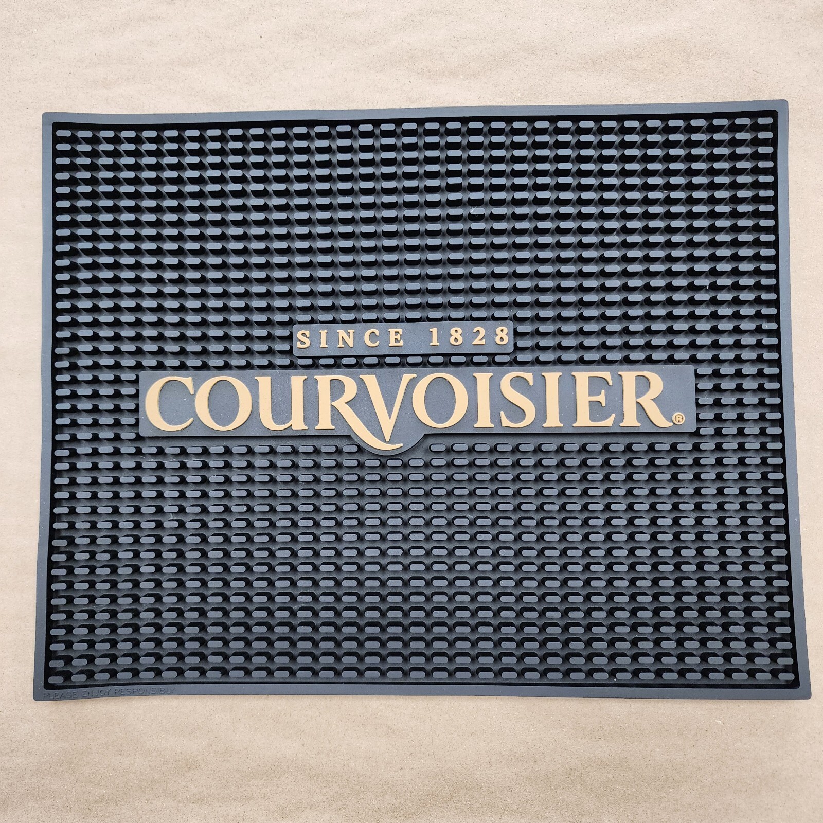 Courvoisier COGNAC Rubber Bar Spill Drip Mat 14” x 11” Black /Gold Man Cave NEW