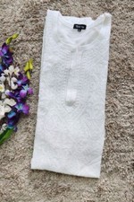 White Embroidered Chikankari Kurta for Women Georgette Straight style with Slip