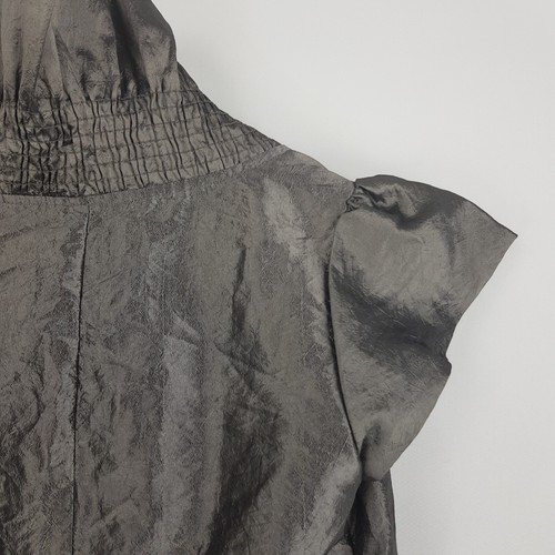 Forever 21 Womens Size S 6-8 Steel Silver Ruffled Sleeve Hem Bolero Jacket Cap - Picture 16 of 22
