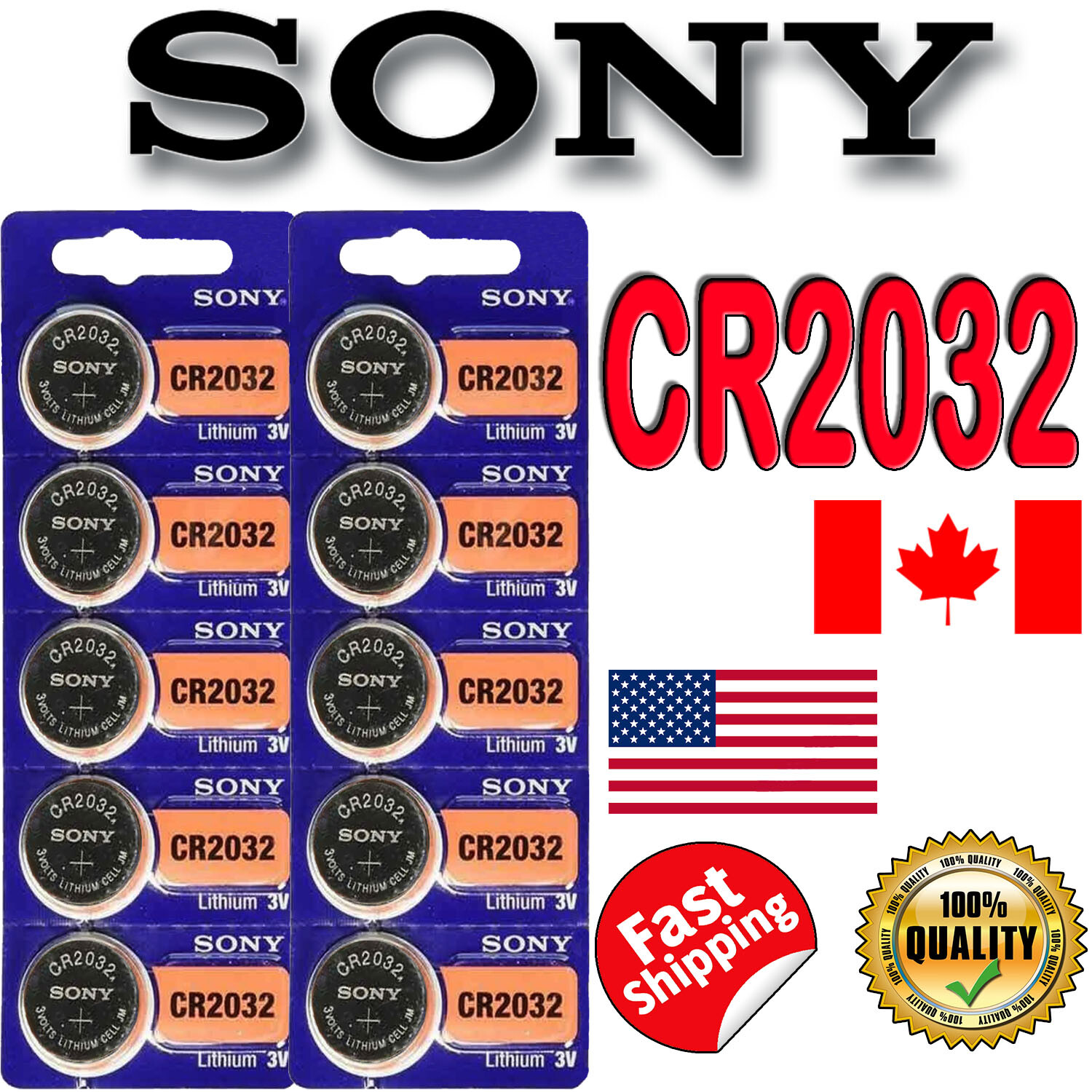 10 pcs SONY CR2032, BR2032, DL2032, 3V cell Lithium Watch Battery. Exp ...