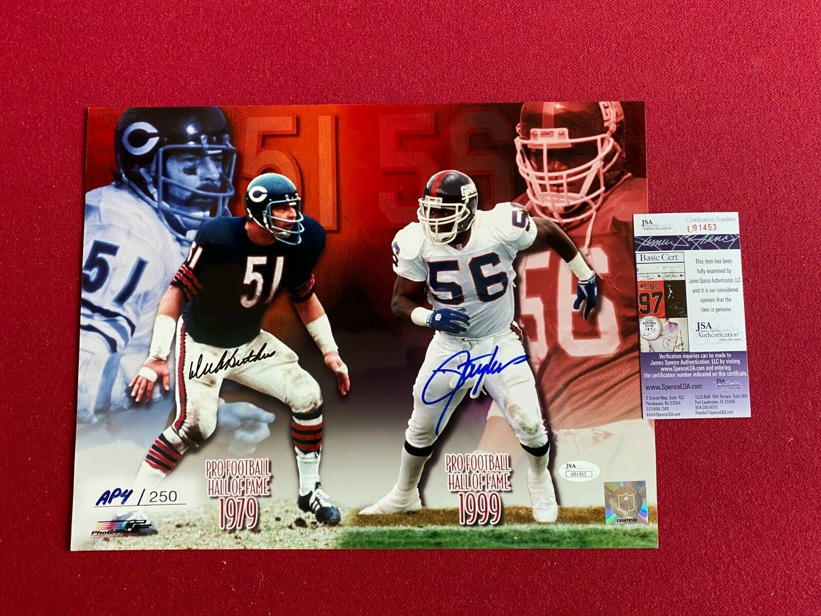 Lawrence Taylor Autographed Signed Dick Butkus / "" (JSA) 11x14 Photo, LTD. Ed. (Scarce) 