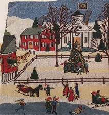 Winter Wonderland Christmas Tree Sleighs Snow Table Runner Light Blue 13x70