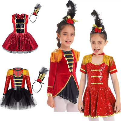 DE Mädchen Zirkus Ringmaster Outfits Halloween Paillette Tutu Trikot Dancewear