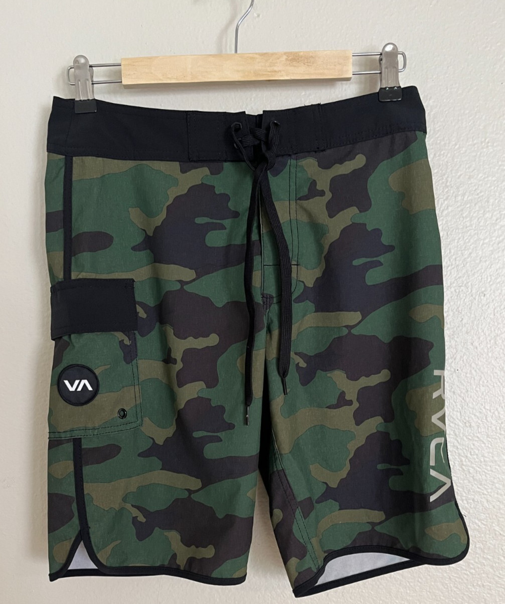 RVCA Men's Board Shorts Swim Trunks Size 28 Camouflage Black Green