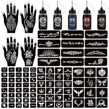 Temporary Tattoo Kits 5 Inks 102 Stencils, Henna Tattoo Kit with Mandala Stencil
