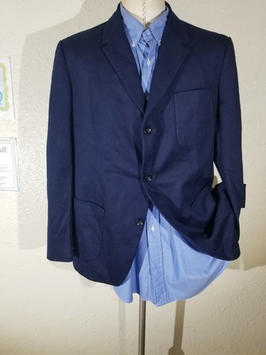 Vtg 44R Bespoke blue Moleskin tweed Chamois Full-canvas Blazer Sport Coat Jacket - Picture 4 of 10