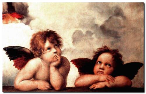 Raphael Classic Cherubs Two Angels CANVAS ART PRINT Poster 8" X 12" - Foto 1 di 1